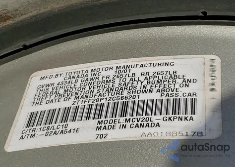 2002 Toyota Camry Solara Se из США, поврежденный, VIN 2T1FF28P12C566201